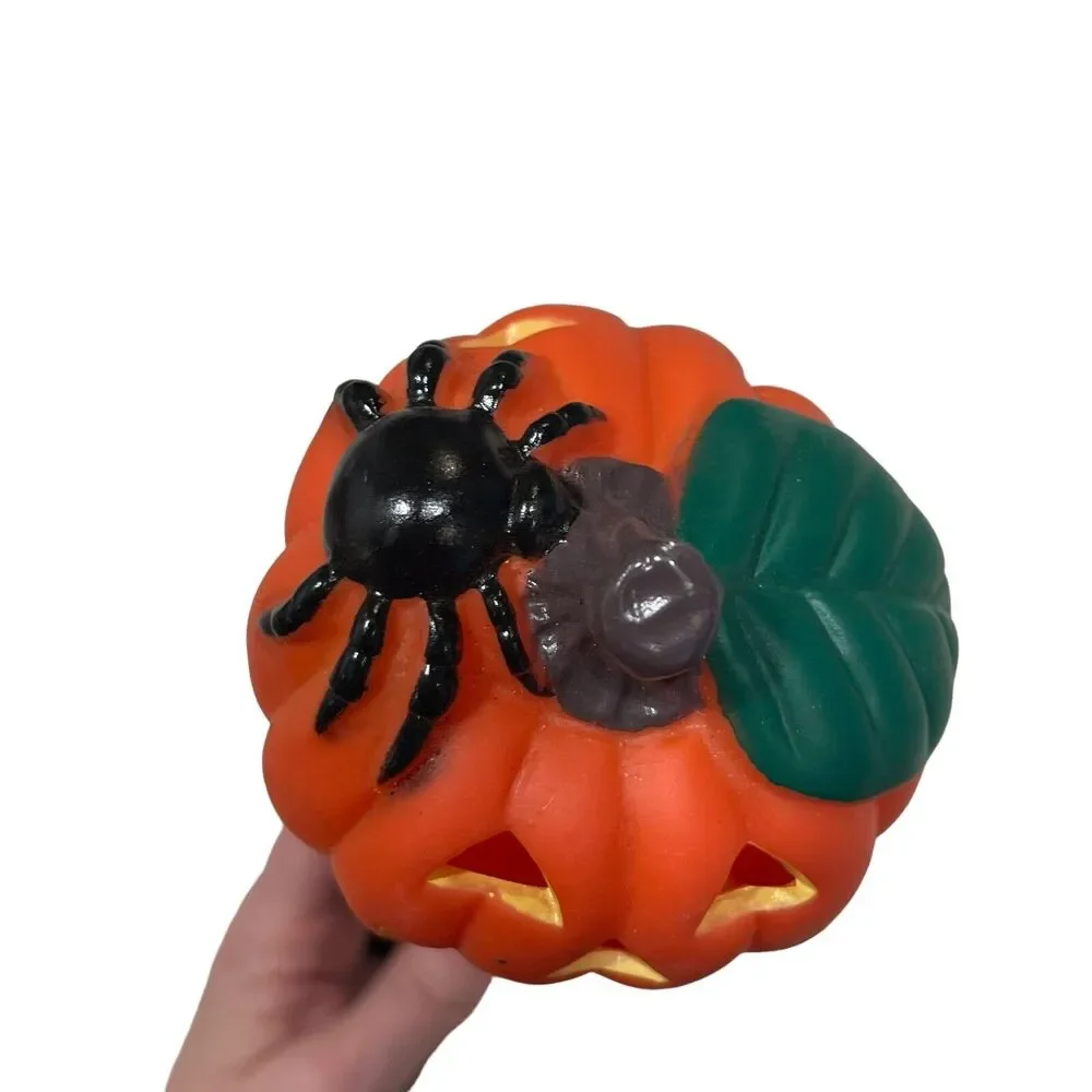 Vintage Halloween Jack-o-Lantern Blinker Vinyl Flashlight Pumpkin Spider